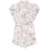 Zimmermann Floral Print Linen Playsuit With Belted Waist And Short Sleeves In Purple/neutrals