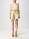 Zimmermann Acacia Belted Floral-print Linen Halterneck Playsuit In Yellow
