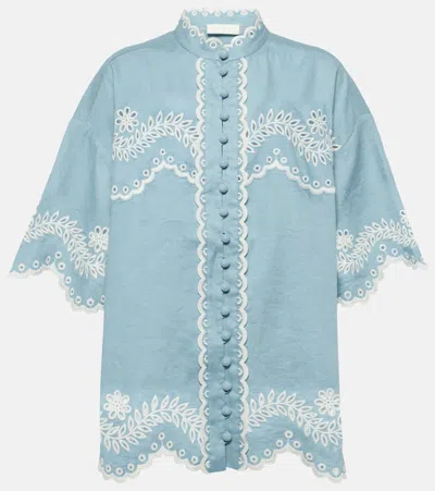 Zimmermann Junie Broderie Anglaise Linen Shirt In Blue
