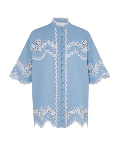 Zimmermann Junie Broderie Anglaise Linen Shirt In Blue