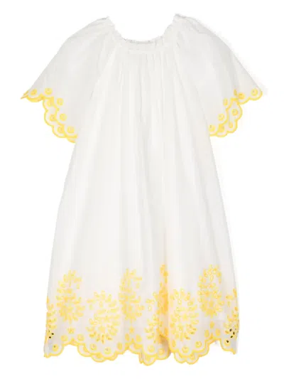 Zimmermann Kids' Junie Floral-embroidered Cotton Dress In White
