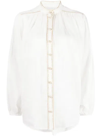 Zimmermann Junie Billow High Collar Oversize Shirt In White