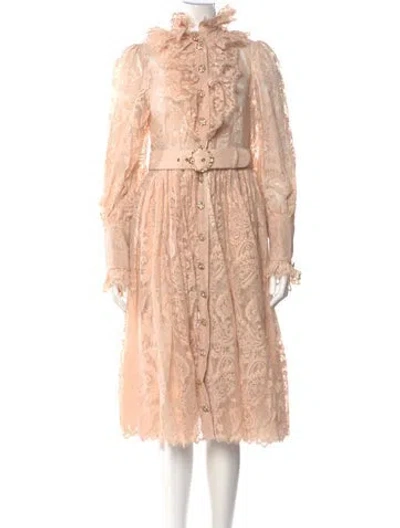 Pre-owned Zimmermann Kaleidoscope Lace Ruffle Midi Midi Length Dress W/ Tags In Pink