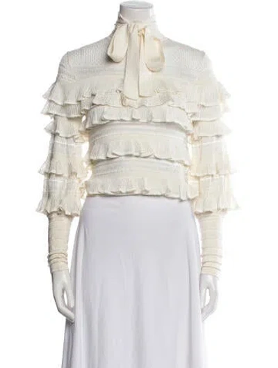 Pre-owned Zimmermann Kaleidoscope Ruffle Top Turtleneck Sweater W/ Tags In Neutral