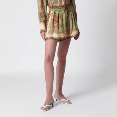 ZIMMERMANN ZIMMERMANN KHAKI FLORAL SILK INDRA RELAXED SHORTS
