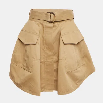 Pre-owned Zimmermann Khaki Gabardine Pleated Mini Skirt L In Brown