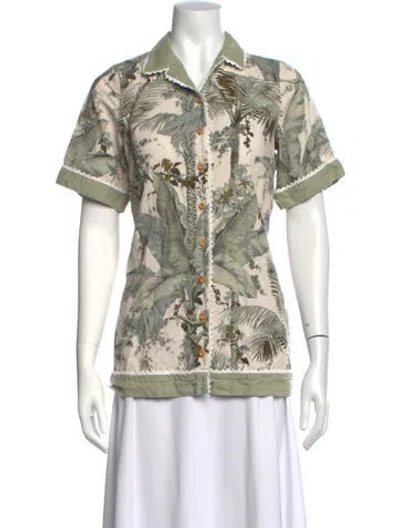 Pre-owned Zimmermann Kid Girls' Printed Short Sleeve Shirt In Green
