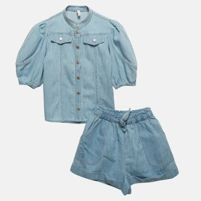 Pre-owned Zimmermann Kids Blue Chambray Top And Shorts Set 6 Yrs