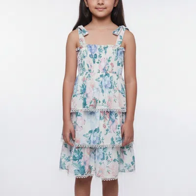 Pre-owned Zimmermann Kids Cream Floral Print Smocked Tiered Dress 8 Yrs In White