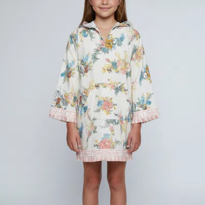 Pre-owned Zimmermann Kids Cream Logo Floral Print Textured Cotton Cover Up 12 Yrs In White