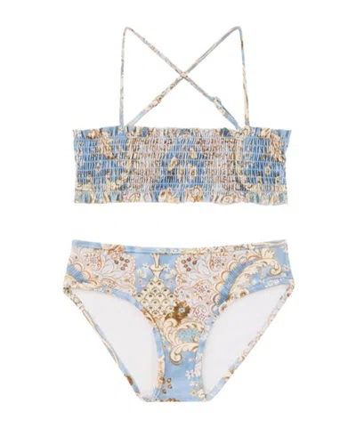 Zimmermann Kids Daylight Kids Shirred Bikini In Blue