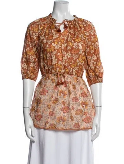 Pre-owned Zimmermann Kids' Floral Print 3-quarter Sleeve Dress In Orange