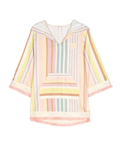Zimmermann Kids Halliday Hooded Striped Coverup In Multi Stripe