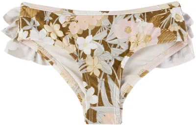 Zimmermann Kids Multicolor Pop Frill Bikini Bottom In Gold/peach Floral