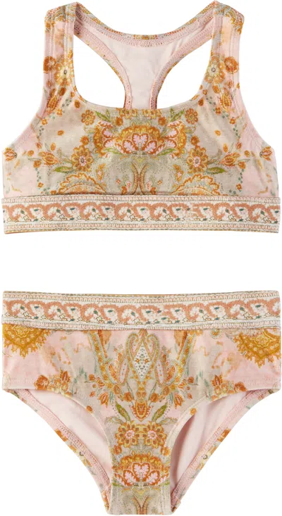 Zimmermann Kids Multicolor Wylie Racer Back Bikini In Pkmu Pink Multi