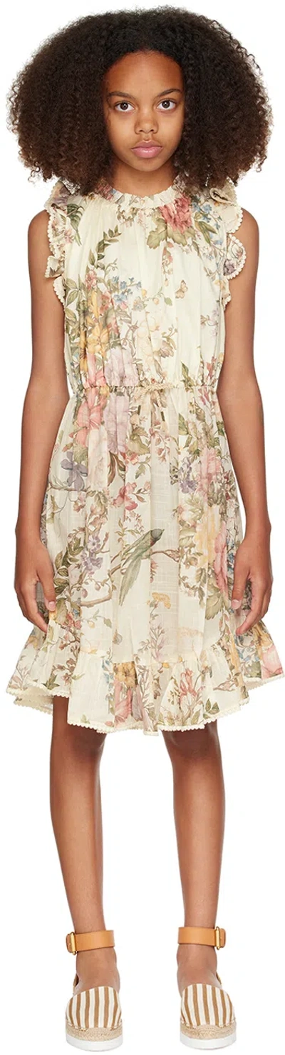 Zimmermann Kids Off-white Waverly Flip Dress In Cream Floral Crf
