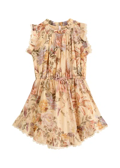 Zimmermann Kids Tallow Flip Printed Cotton Dress In Multicolour