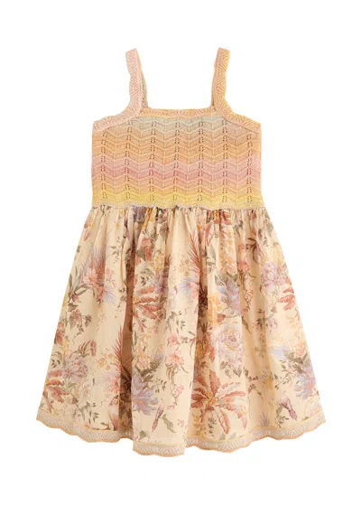 Zimmermann Kids Tallow Knitted And Printed Cotton Dress In Multicoloured