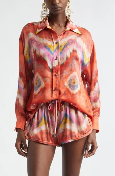 Zimmermann Kindred Spirit Alchemy Relaxed Silk Satin Button-up Shirt In Multi