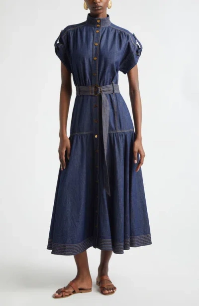 Zimmermann Kindred Spirit Belted Denim Midi Dress In Blue