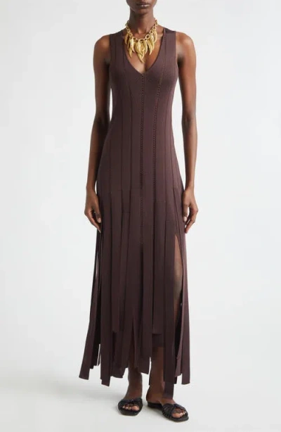 Zimmermann Kindred Spirit Luna Fringe Pointelle Rib Sweater Dress In Brown