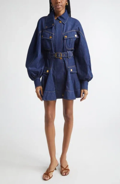 Zimmermann Kindred Spirit Luna Long Sleeve Denim Utility Minidress In Blue