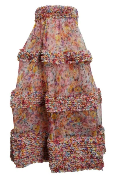 Zimmermann Kindred Spirit Luna Ruffle Bandeau Silk Organza Gown In Multi