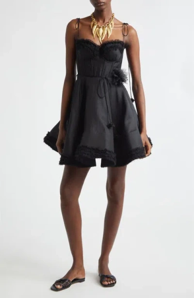 Zimmermann Kindred Spirit Luna Ruffle Linen & Silk Minidress In Burgundy