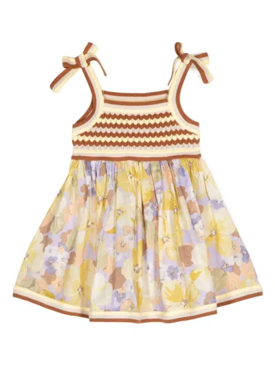 Zimmermann Kids' Kint-panel Floral-print Dress In Brown