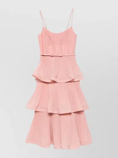 Zimmermann Knee Length Dress Fitted Bodice Tiered Skirt In Pink