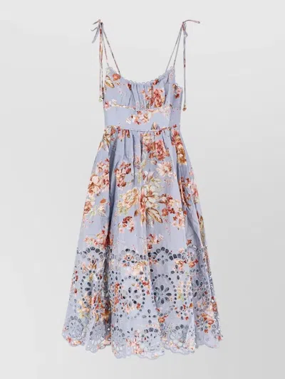 Zimmermann Knee Length Dress Floral Lace Straps In Blue