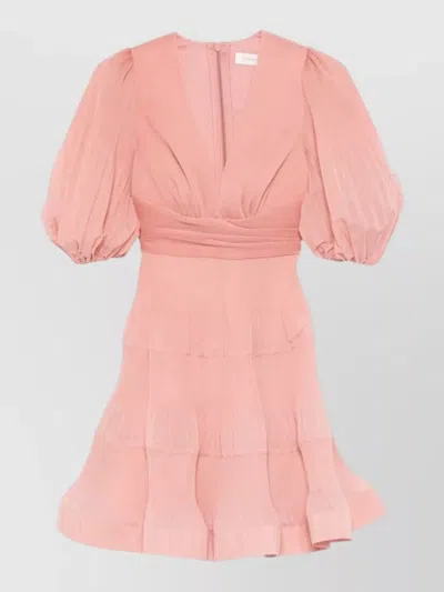 Zimmermann Knee Length Dress V Neckline Puff Sleeves In Pink