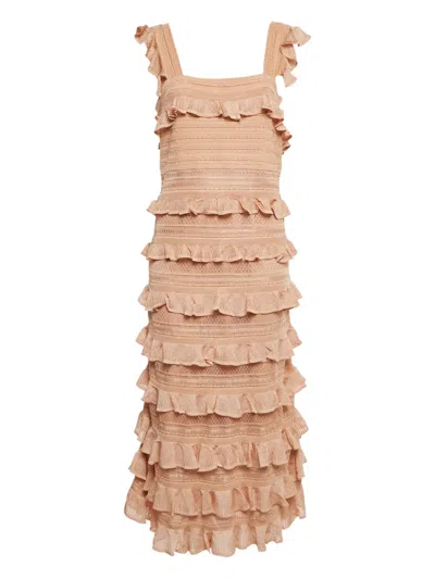 Pre-owned Zimmermann Knit Frilled Midi Dress In Neutral