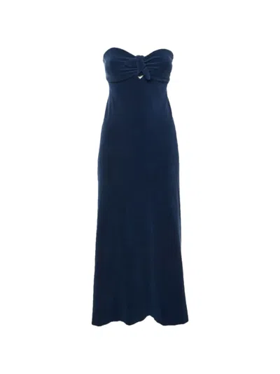 Pre-owned Zimmermann Knot-detail Strapless Midi Dress In Blue