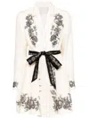 Zimmermann Floral Embroidered Belted Long Sleeve Linen Shirtdress In Nude