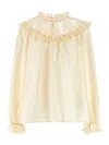 Zimmermann Blouse With Ruffled Collar And Lace In Neutral