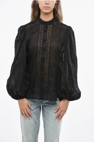 Zimmermann Lace Blouse With Leg Of Mutton Sleeves In Black
