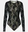 Zimmermann Fitted Black Lace Bodysuit With Floral Design And Inset Jelly Ribbon In Black
