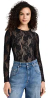 Zimmermann Fitted Black Lace Bodysuit With Floral Design And Inset Jelly Ribbon In Black