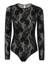 Zimmermann Fitted Black Lace Bodysuit With Floral Design And Inset Jelly Ribbon In Black