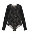 Zimmermann Fitted Black Lace Bodysuit With Floral Design And Inset Jelly Ribbon In Black