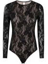 Zimmermann Fitted Black Lace Bodysuit With Floral Design And Inset Jelly Ribbon In Black
