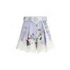 Zimmermann Womens Light Blue Floral Everley Tuck Floral-pattern Linen Shorts