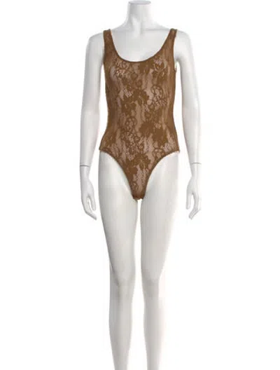 Pre-owned Zimmermann Lace Floral Print Bodysuit In Brown