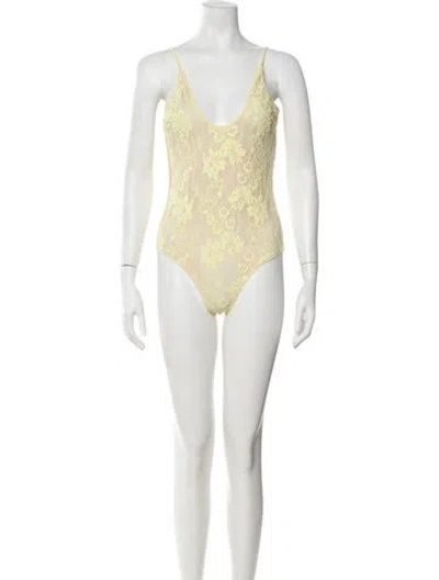 Pre-owned Zimmermann Lace Floral Print Bodysuit In Yellow