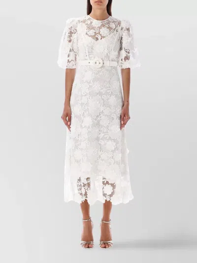 Zimmermann Halliday Belted Recycled-guipure Lace Midi Dress In Ivory