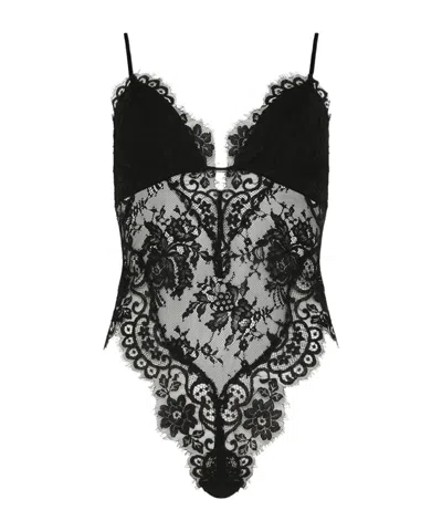 Zimmermann Illustration Cotton Blend Lace Bodysuit In Black