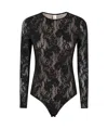 Zimmermann Fitted Black Lace Bodysuit With Floral Design And Inset Jelly Ribbon In Black