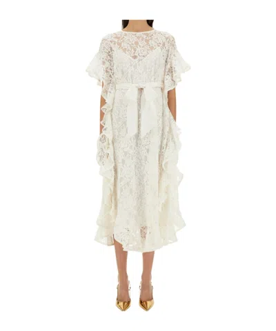 Zimmermann Halliday Belted Recycled-guipure Lace Midi Dress In Ivory