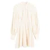 Zimmermann Lace Mini Button-down Long Sleeve Dress In Cream Polyester In White